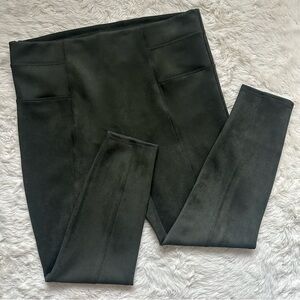 Spanx Faux Suede Leggings Pull On Stretch Shaping Dark Green Sz 1X Petite
